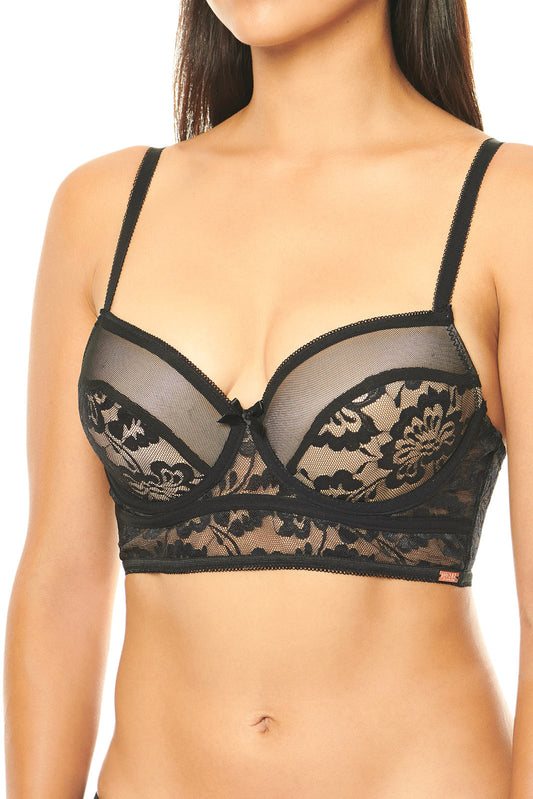 Black Longline Lace Bra