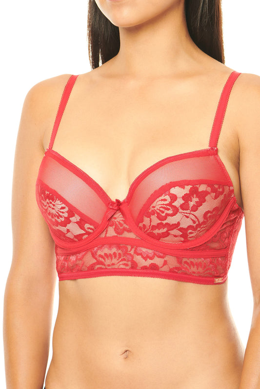 Red Longline Lace Bra