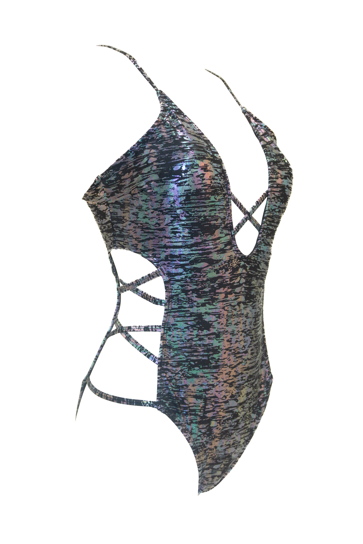 Metallic Black Shatter Lace-Up One Piece