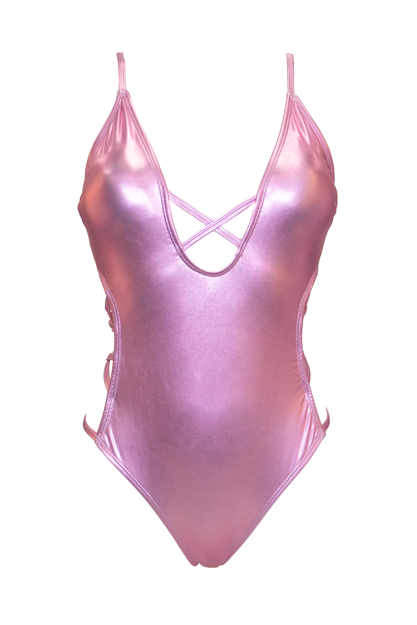 Metallic Rose Lace-Up One Piece